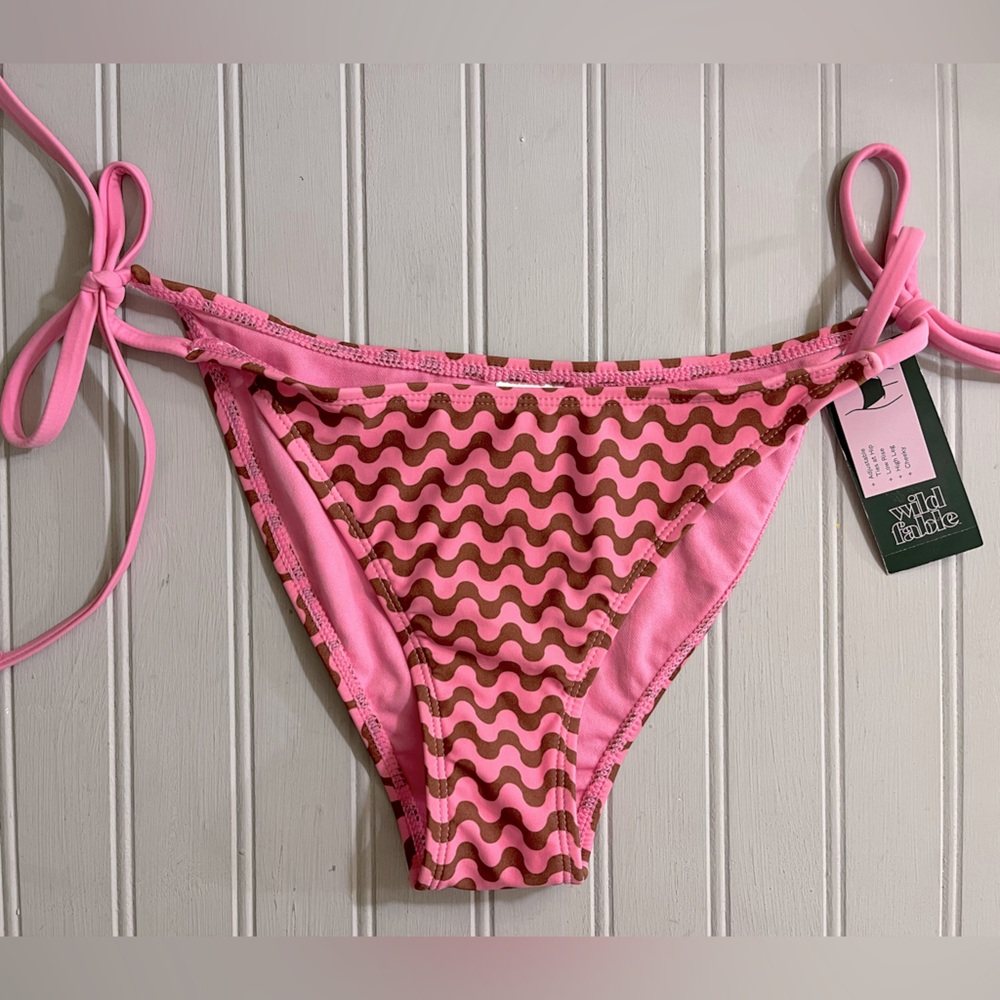 Wild Fable Low Rise High Leg Cheeky Bikini Bottoms Womens Small Pink Brown Waves